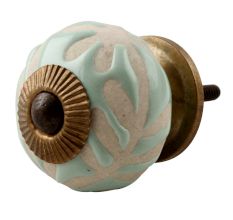 Sage Green Etched Ceramic Floral Cabinet Knob Online 